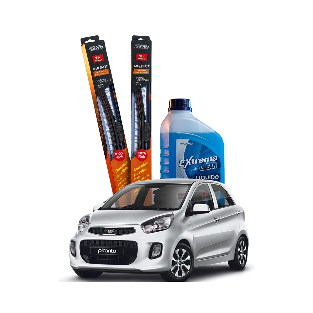 Kit Plumillas Kia Picanto Ion 22" y 16" + Líquido Limpiaparabrisas