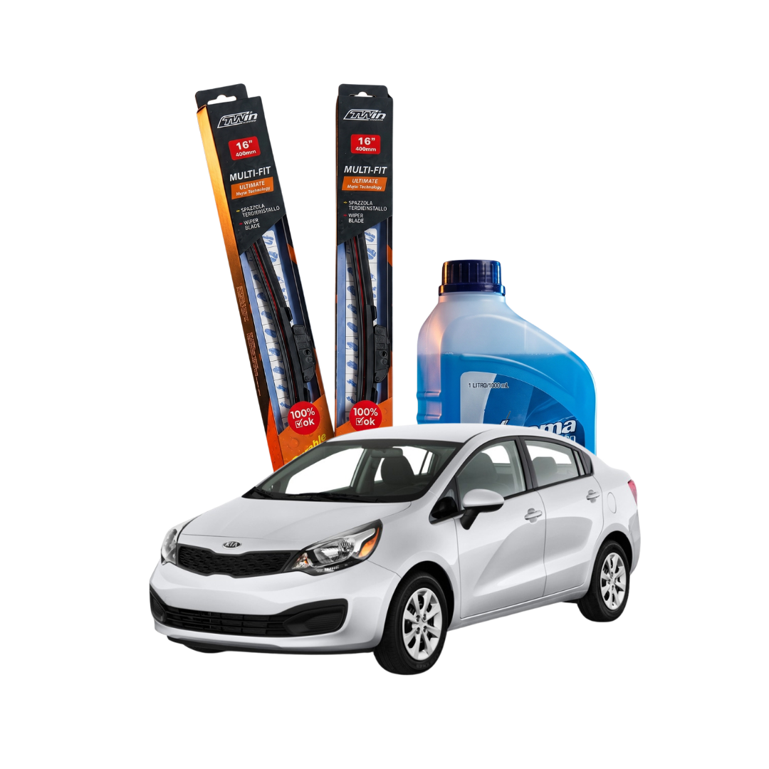 Kit Plumillas Kia Rio 26" y 16" (2013-2024) + Líquido Limpiaparabrisas