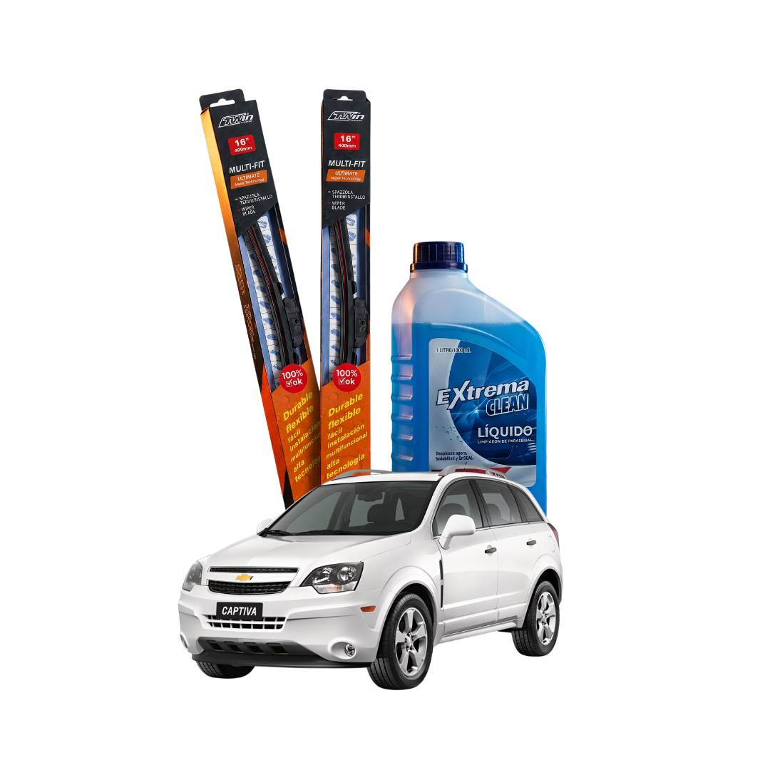 Kit Plumillas Limpiaparabrisas Chevrolet Captiva 24" y 16" + Líquido Limpiaparabrisas