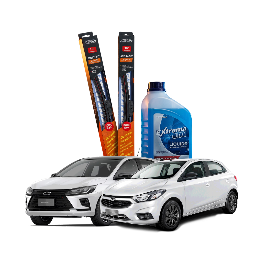 Kit Plumillas Limpiaparabrisas Chevrolet Onix / Joy 24" y 14" (2016-2026) + Líquido Limpiaparabrisas