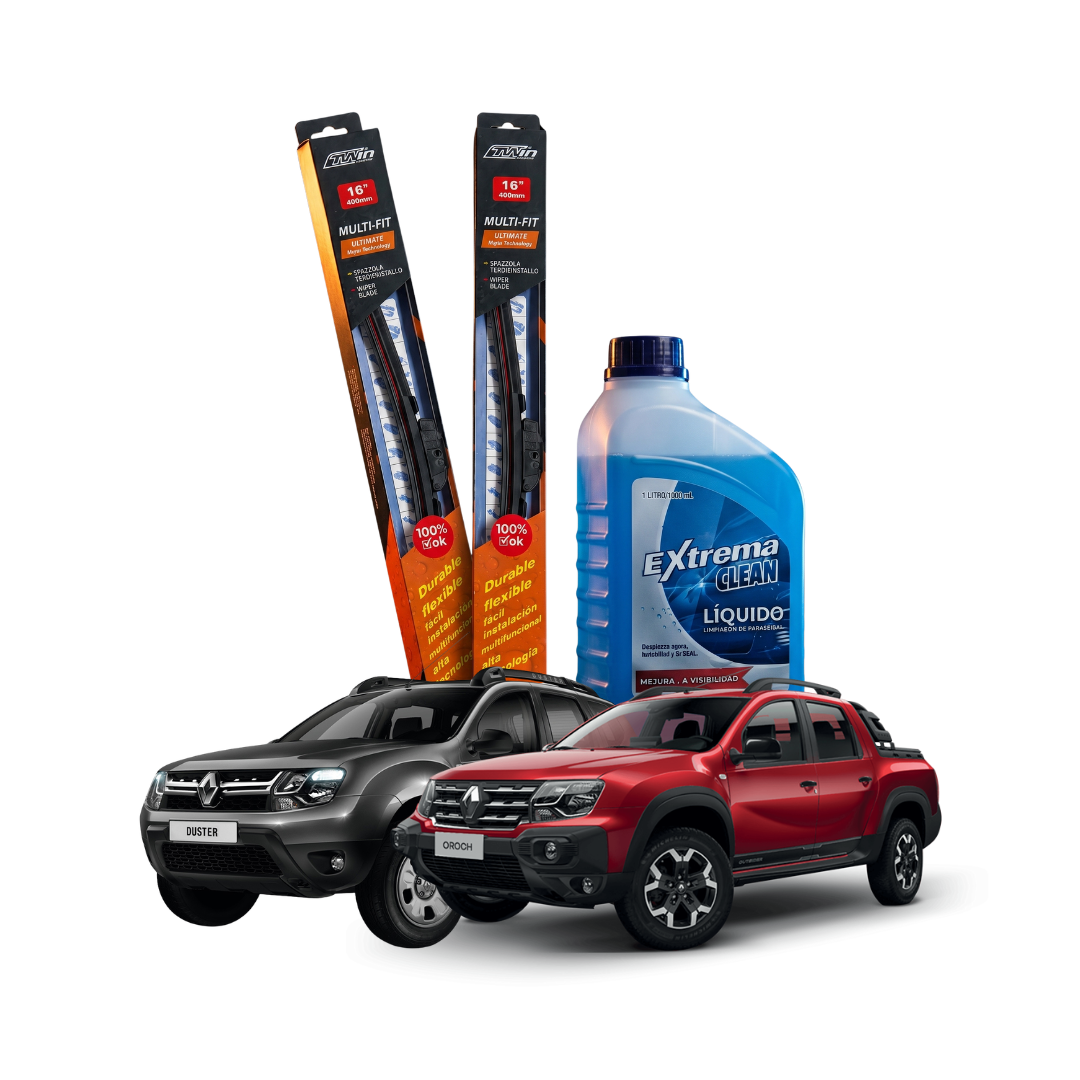 Kit Plumillas Limpiaparabrisas Renault Duster / Oroch 22" y 18" (2016 - 2024) + Líquido Limpiaparabrisas