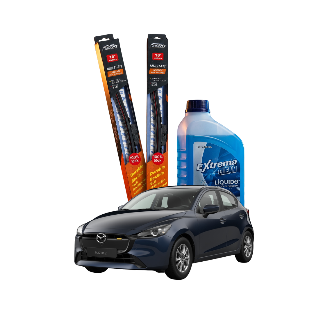 Kit Plumillas Mazda 2 Skyactiv 22" y 16" (2016-2026) + Líquido Limpiaparabrisas
