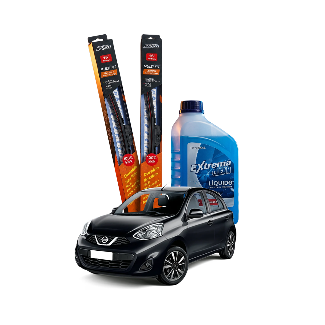 Kit Plumillas Nissan March 21" y 14" + Líquido Limpiaparabrisas