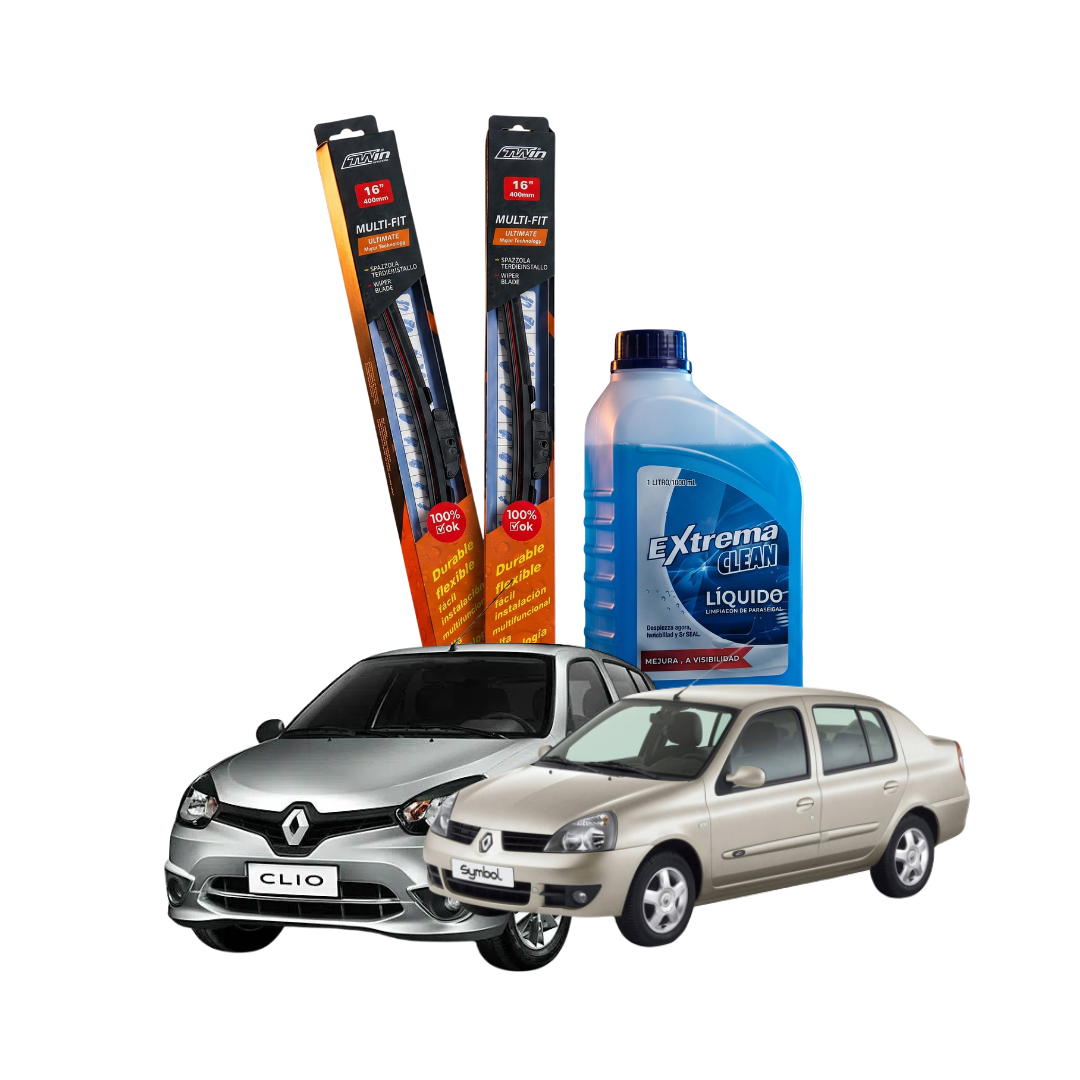 Kit Plumillas Renault Clio / Symbol 21" y 19" (2005-2020) + Líquido Limpiaparabrisas